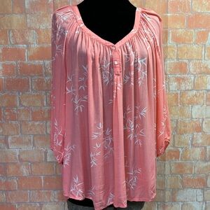 Liz Claiborne Plus Size Leaf Print Boho Top